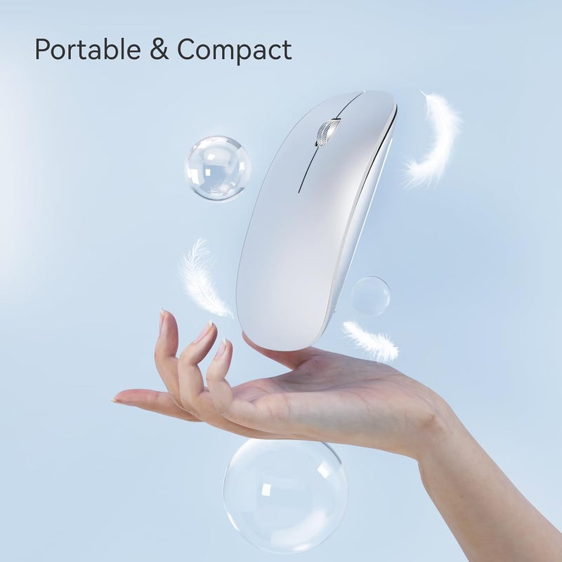 TENMOS M18 Bluetooth Mouse, USB C Rechargeable Wireless Mouse, Triple Mode (Dual Bluetooth+USB) Computer Silent Mice Portable with USB Receiver and Type C Adapter for Laptop/MacBook/iPad/PC - Silver - Image 5